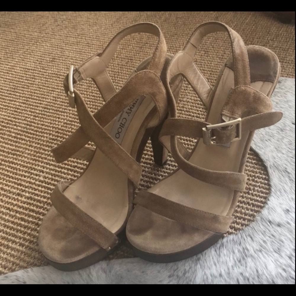 Vintage Jimmy Choo suede sandals Heels Tan Beige